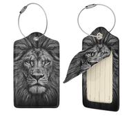 Black and White Lion Head Luggage Tag for Suitcase PU Leather Suitcase Tag with Stainless Steel Loop and Address Card Baggage Tags Cute Bag Name Travel Tags ID Labels for Women Men 2 PCS