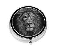 Black and White Lion Head Pill Box Metal Round Small Pill Case Cute 3 Compartment Pill Organizer Portable Travel Pillbox Mini Pill Container Holder for Daily Medicine Supplement Vitamin