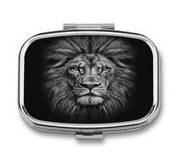 Black and White Lion Head Square Pill Box Portable Daily Medicine Organizer Small Travel Pill Case Storage Container Waterproof Dustproof Daily Vitamin Medication Organizer Case for Travel Home Use