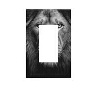 Black and White Lion Portrait Light Switch Wall Plate Faceplate Cover Single Rocker 1 Gang Decorator Outlet Receptacle Covers for Home Kitchen Room Bathroom Decor