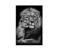 Black And White Lion Poster Animal Wall Art Parent And Cub Art Print Wildlife Decor for Living Room Safari Themed Home Decoration Nature Photography Artwork Gift 12x18inch(30x45cm) Unframed