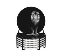 Black And White Lion Print Ceramic Coaster Set Of 6,Suitable For Decorating Your Kitchen, Living Room, Bar, Hotel And Restaurant.