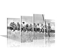 Black and White Lunch atop a Skyscraper Artwork Framed Canvas Prints Reproduction Wall Art for Hanging Stretched Ready to Hang 109cm x 71cm (43x28")