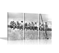 Black and White Lunch atop a Skyscraper on 3 Panel Framed Canvas Wall Art Prints Home Office Livingroom Decor 61x30cm x 3 (24x12"x3)