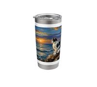 Black and White Magpie Cat at Sunset Beach Artwork Stainless Steel Insulated Tumbler