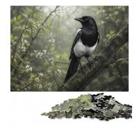 Black And White Magpie Portrait Wooden Puzzle Gift, Adults, 1000 Pieces | Image-area sorting: less screen time at home during indoor leisure.