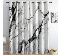 Black And White Marble 3D Print Pattern Thermal Insulated Window Drapes For Kids Boys Girls Bedroom Living Room 46 X 90 Inch Drop 2 Panels Curtains Eyelet Blackout