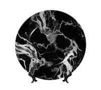 Black And White Marble Ceramic Decorative Plates Bone China Decorative Plate With Display Stand Handmade Ceramic Ornament Personality Porcelain Dinner Plate Crafts For Home Office Wall Decoration 20cm