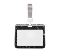 Black and White Marble Pattern Sliding Id Badge Holder Hard Plastic Work Card Case Name Tag Protector for Nurses Office