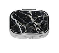 Black and White Marble Pill Case 2 Compartment Pill Box Portable Metal Pill Organizer Cute Travel Pill Container Vitamin Organizer for Purse Pocket Travel Gift