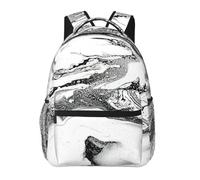 Black And White Marble Print Casual Daily Bookbag, 20 * 29 * 40cm Durable Basic Backpack For Travel And Vacation Classics Daypack