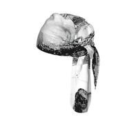 Black and White Marble Print Cycling Skull Cover Moisture Wicking Headwrap Under Helmet Tie Back Modern Beanie 22-24 In
