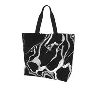 Black and White Marble Print Large Women Tote Bag,Stylish Waterproof Ladies Shoulder Bag, Folding Beach Travel Bag for Work,Shopping