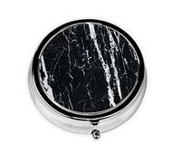 Black and White Marble Print Stylish Round Pill Box - Mini Travel Companion for Your Medication