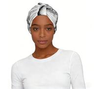 Black and White Marble Print Women Turban Hat Stretch Printed Head Wrap Pull On One Size Daily Style Elegant Gifting