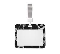 Black and White Marble Printed ID Badge Holder with Lanyard, Clear Plastic Badge Holder for Work, School, Hospital, Security - Water Resistant & Dirt Proof