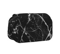 Black and White Marble Printed Print Flip Top Double Layer Pencil Case - Large Capacity School Supplies Organizer for Students, Kids, Teens, Artists, Travel & Office Use