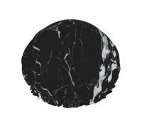 Black And White Marble,Shower Cap Nightcap Double Layer Waterproof Elastic Bath Cap Reusable Hair Cap