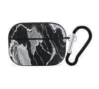 Black and White Marble Texture Earbuds Organizer Shockproof Protective Airpods Pro Cover with Carabiner Clip Anti Fall Carrying Earphone Case Cover for Airpods Pro 2nd Generation Black