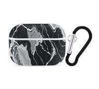 Black and White Marble Texture Earbuds Organizer Shockproof Protective Airpods Pro Cover with Carabiner Clip Anti Fall Carrying Earphone Case Cover for Airpods Pro 2nd Generation White
