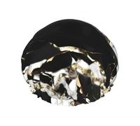 Black And White Marble Texture Print Shower Essentials Bonnet For Women, Large Washable Elastic Band Bath Hair Wrap Shower Cap