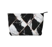 Black and White Marble Texture Prints Corduroy Makeup Bag for Women Girls, Spacious Travel Cosmetic Organiser for Make-up, Toiletries & Essentials