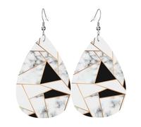 Black And White Marble Texture Women'S Drop-Shaped Leather Earrings Are Suitable For Parties, Holiday Parties And Gifts.
