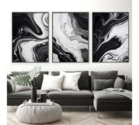 Black and White Marble Wall Art Abstract Painting Canvas for Living Room Bedroom Decor - Gray Abstract Poster 16x24inch Set of 3 No Frame
