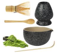 Black and White Matcha Ceremony Accessory 5 pcs Matcha Tea Set Whisk Suitable for Home, Office and Tea Room