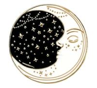 Black and White Moon Star Sun Enamel Pins Cartoon Sea Wave Brooches Lapel Pins, Klein, Non-precious metal