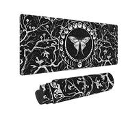 Black and White Moth Moon Phase Gaming Keyboard Mouse Pad Mousepad Huge Extended XL Stitched Edge Rubber Sole for Home Office(31.5"X 11.8")