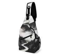 Black And White Mountain Sling Bag Small Crossbody Bags with Adjustable Strap Durable Chest Bag for Hiking Travel