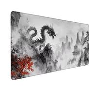 Black And White Mouse Pad Large 1200x600x3mm, Dragon Gaming Mouse Pad Waterproof Desk Mat with 3MM Stitched Edges, Non-Slip Rubber Base Mousepad Computer Accessories for Gaming, PC, Office -bby25092J