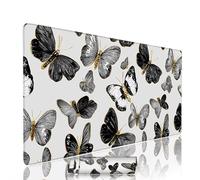 Black And White Mouse Pad Large Gaming Keyboard Pads 19.7x9.8x0.12 inch Computer Full Desk Mat Waterproof with Rubber Base Non-Slip xxl Butterfly Laptop Mat Gaming Accessories Stitched Edges w-206