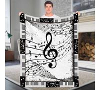 Black and White Music Note Blanket - Soft Cozy Fleece Flannel Throw With Piano Keys Design - Gift for Musicians, Singers, Pianists - 130x152 cm