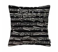 Black And White Music Notes Throw Pillow Case Pillowcase Square Pillow Cover 18X18 Inch Cotton Linen