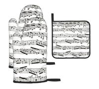 Black And White Musical Notes,Oven Glove Kitchen High Heat Resistant Hot Pads,Oven Mitts and Pot Holders 3pcs Set