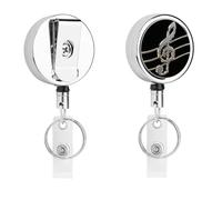 Black and White Musical Notes Retractable Work Badge Holder Keychain Badge Reel 24.4" Cord & 360° Swivel Alligator Clip Heavy Duty Id Name Tag Holder for Nurses Doctors Teachers Office Workers