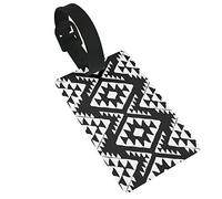Black and White Native American Art Aztec Style Motif Background Monochrome 2 Pcs Luggage Tags, Privacy Cover ID Label Loop and Address Card for Travel Bag Suitcase