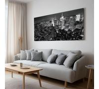 Black and White New York City Architecture Framed Oil Painting Canvas 120L x 80W cm, Night Photography Modern Large Wall Art Pictures for Home & Office Decoration - Ready to Hang Canvas Wall Decor