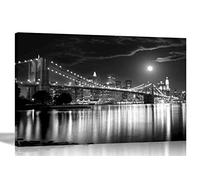 Black and White New York City Bridge Canvas Prints Home Decor Wall Art Pictures Office Bedroom Framed Cityscape Artwork 40 x 30cm (16 x 12 inches) A3