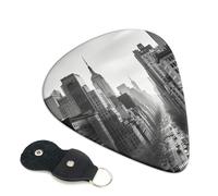 Black and white New York Guitar Picks 6 Pcs, 0.96mm Thickness Celluloid Plectrum with Leather Picks Holder, Personalized Guitar Pick for Bass Electric Acoustic Guitars Lovers Gift