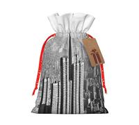 black and white New York -Print Burlap Drawstring Bags - Eco-Friendly Reusable Pouches For Wedding Favors, Christmas & Birthday Presents.
