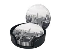 Black And White New York Print Coaster With Storage Box For Home, Office, And Restaurant Use