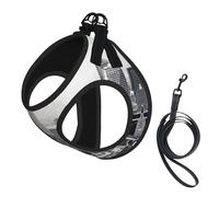Black And White New York Print Dog Harness Small Sized And Leash Set, Step In Soft Light Puppy Vest Breathable Mesh Pet Harness