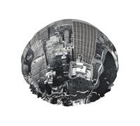 black and white New York Print Shower Cap for Women & Men - Reusable, Double Layer, Breathable, Hair Bath Cap One Size