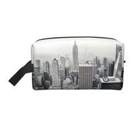 Black and White New York Print Storage Bag â€“ Toiletry & Cosmetic Travel Organizer Pouch with Zipper â€“ Reusable Canvas Makeup