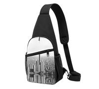 Black and White New York -Print Waterproof Chest Pack for Hiking & Travel-Adjustable Strap,Lightweight Design with Multiple Pockets.