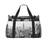 Black and White New York Print Womens Sports Bags Travel Bag - Gym Tote Bag with Compartment,Duffel Bags for Men,Ladies Holdall,Carry On Weekend Travel Handbags for Women