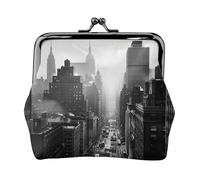 Black And White New York Printed Kiss-lock Coin Purse Wallet - Leather Mini Change Pouch Holder for Men Women
